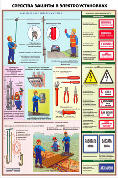 ПС29 Средства защиты в электроустановках (ламинированная бумага, А2, 3 листа) - Плакаты - Электробезопасность - vektorb.ru